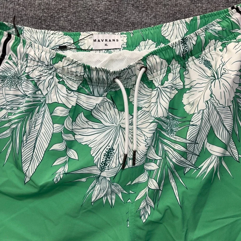Mavrans Tropical Palm Swim Shorts Men's Green Mesh Lined Drawstring Beach - XL